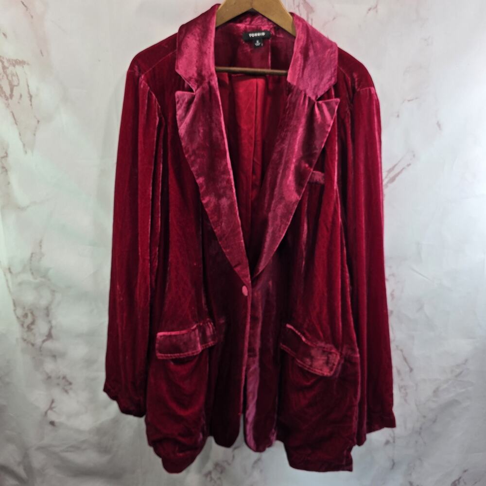 Torrid Jacket Womens 4 4X Red Crushed Velvet Blazer Unstructured Stretch